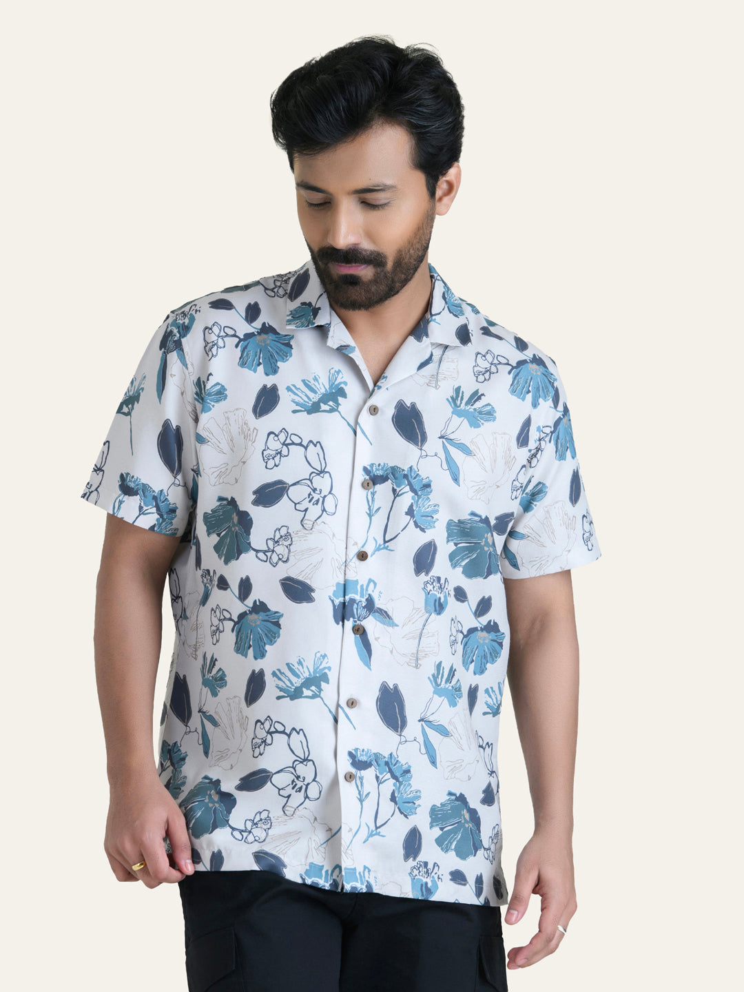 Blue Printed Rayon Shirt