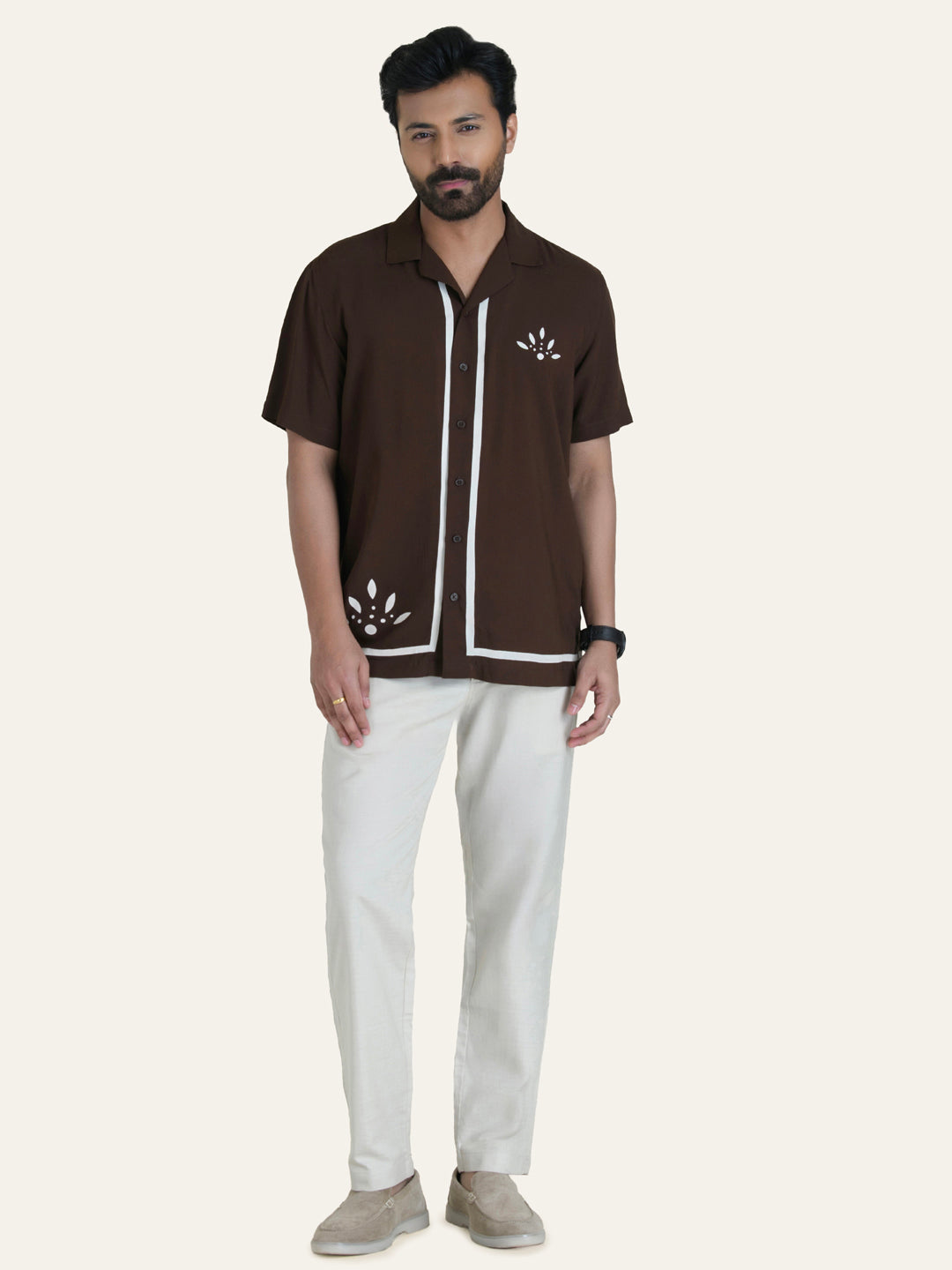 Brown Printed Rayon Shirt