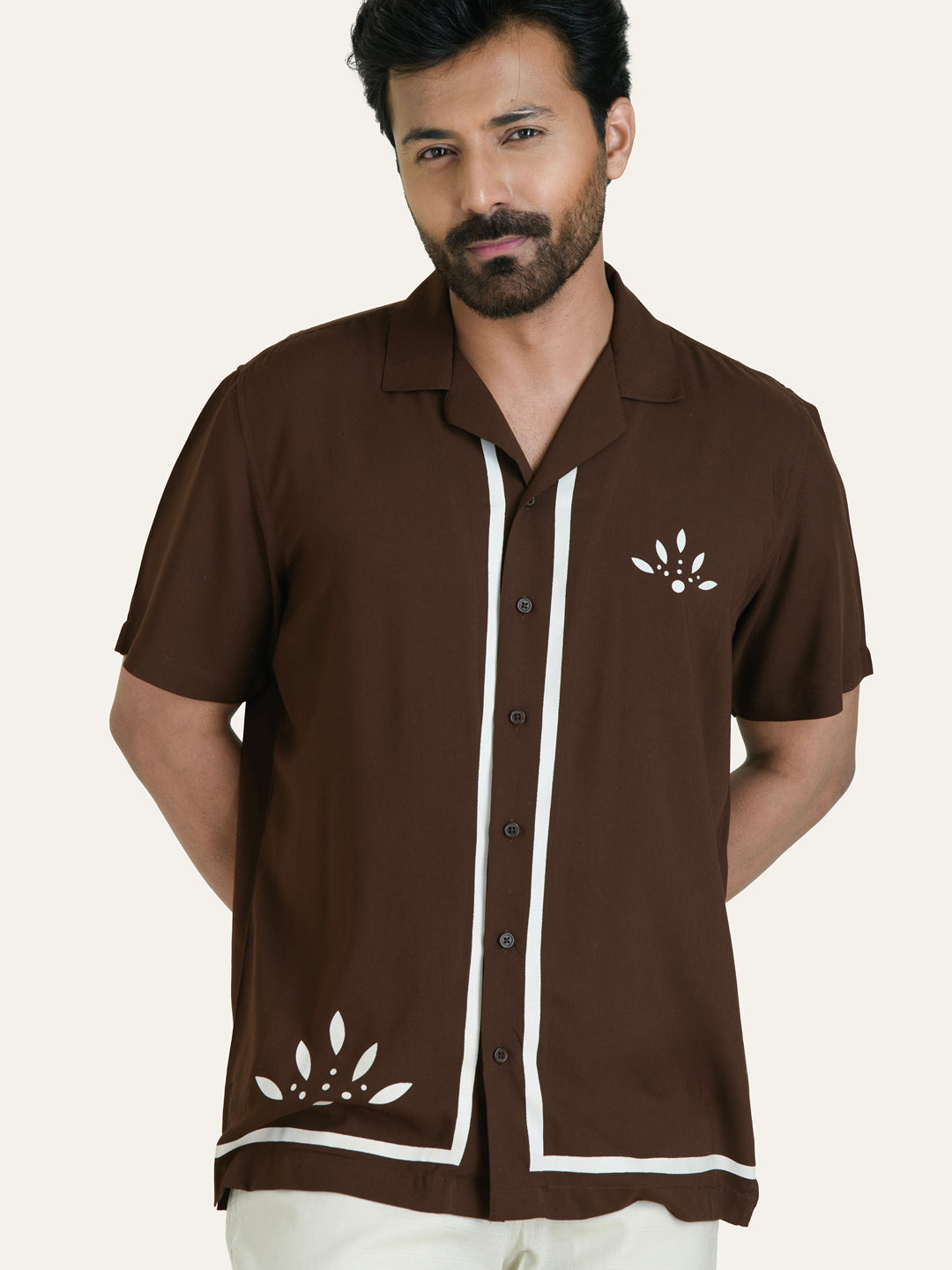 Brown Printed Rayon Shirt