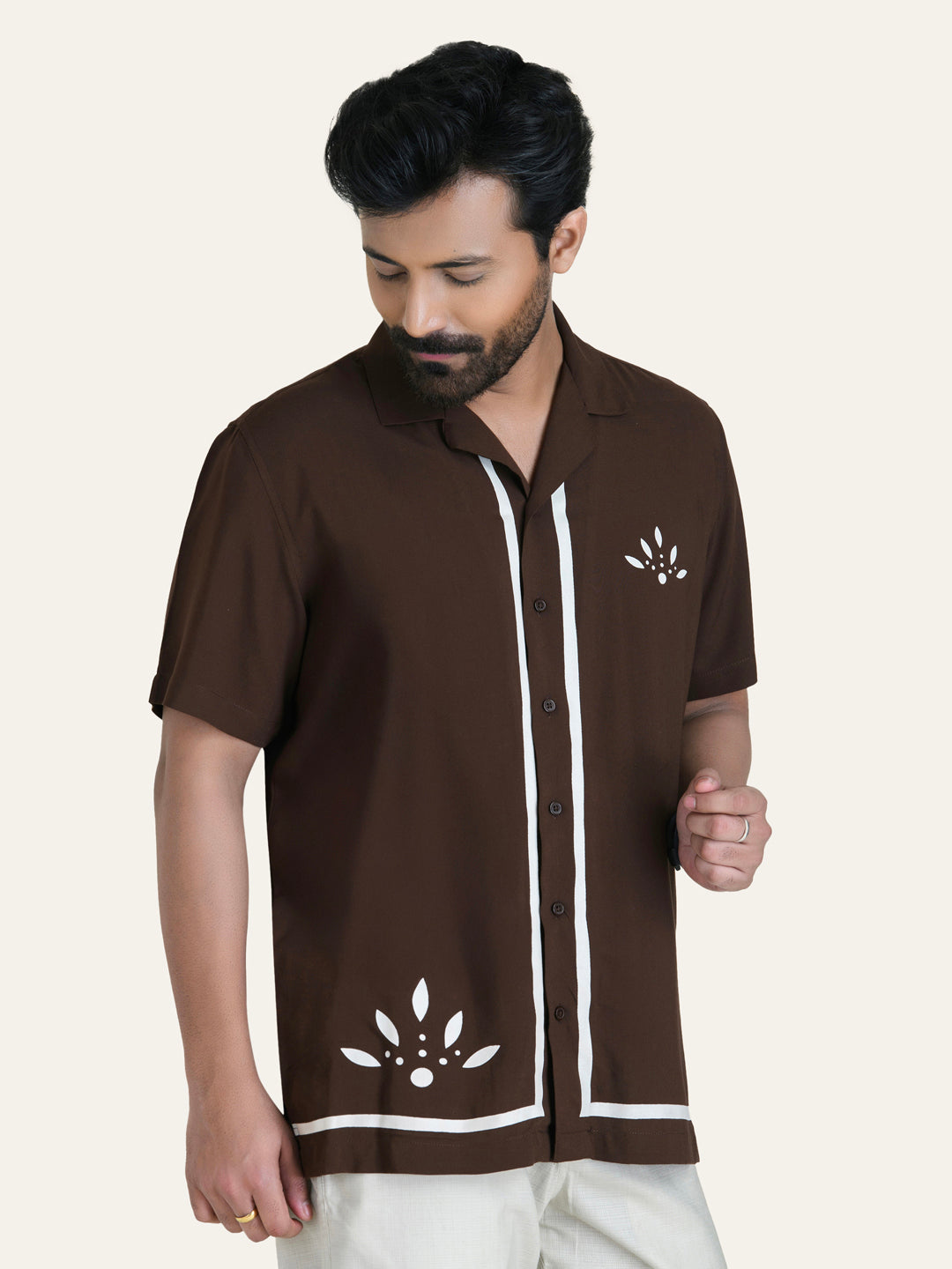 Brown Printed Rayon Shirt