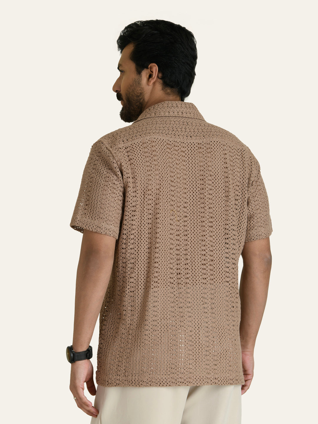 Brown Solid Crochet Shirt