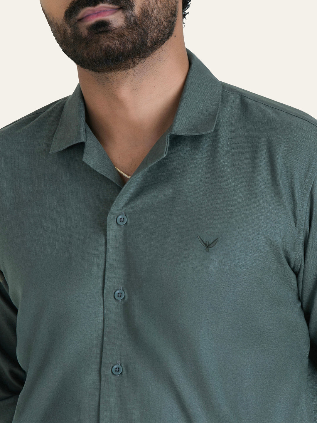 English Green Solid Linen Cotton Shirt