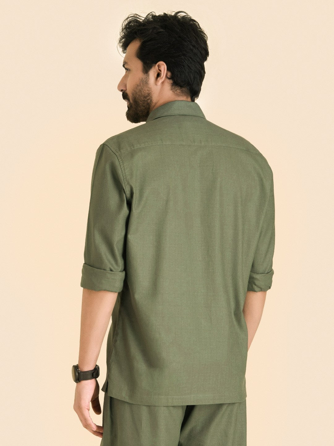 Olive Green Solid Linen Cotton Shirt