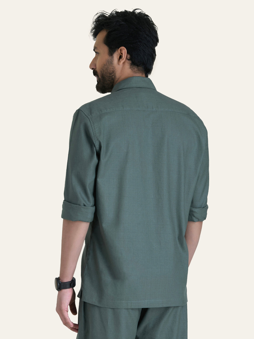 English Green Solid Linen Cotton Shirt