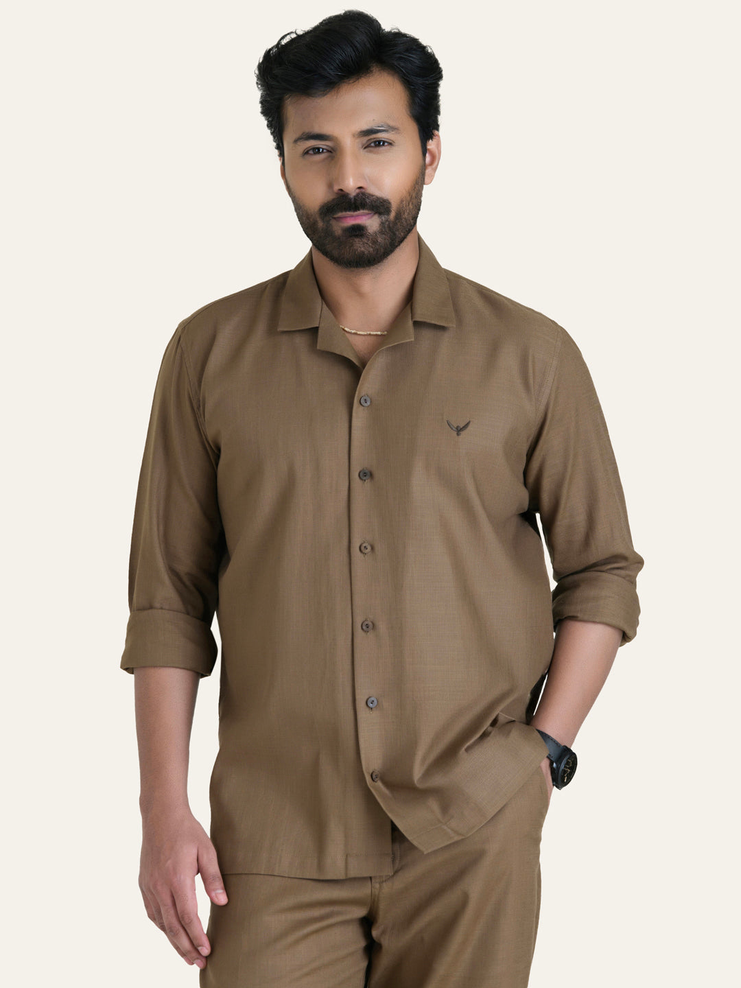 Brown Solid Linen Cotton Shirt