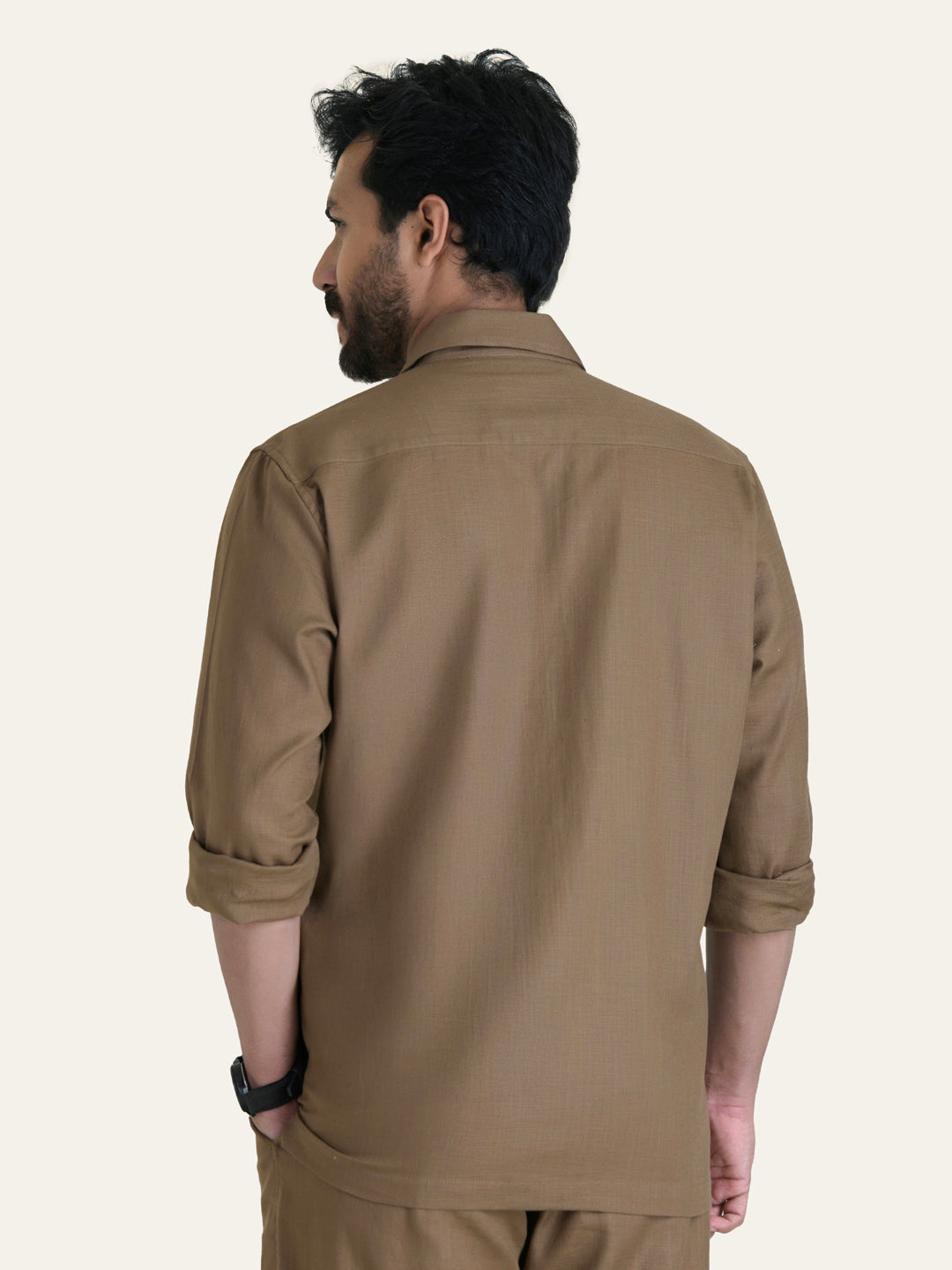 Brown Solid Linen Cotton Shirt