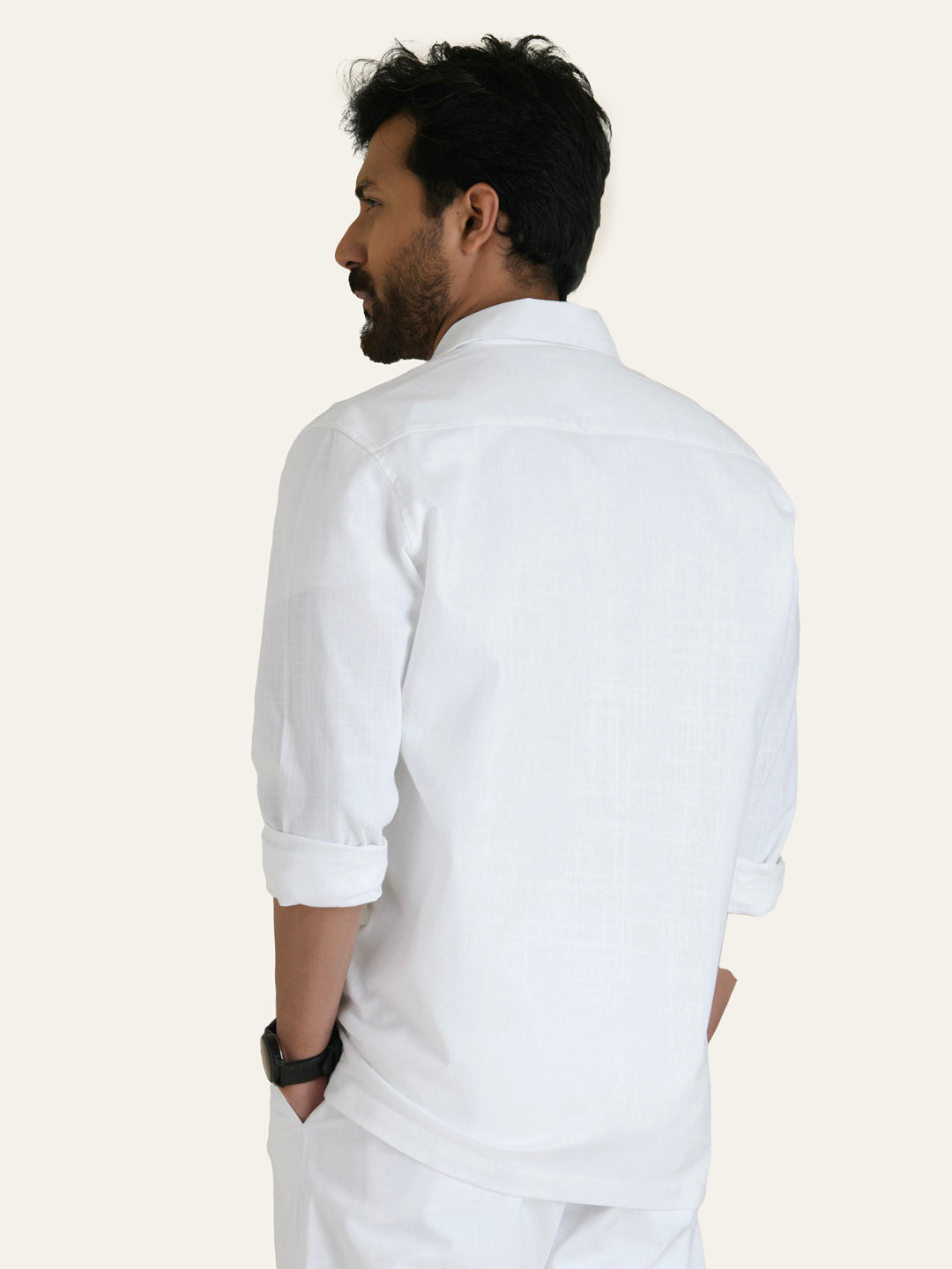 White Solid Linen Cotton Shirt