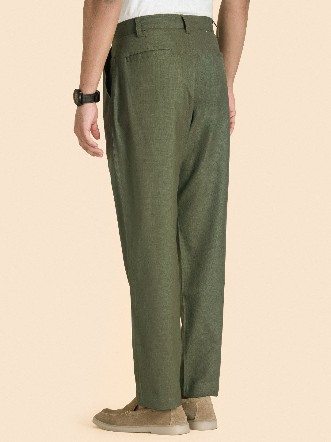 Olive Green Solid Linen Trouser