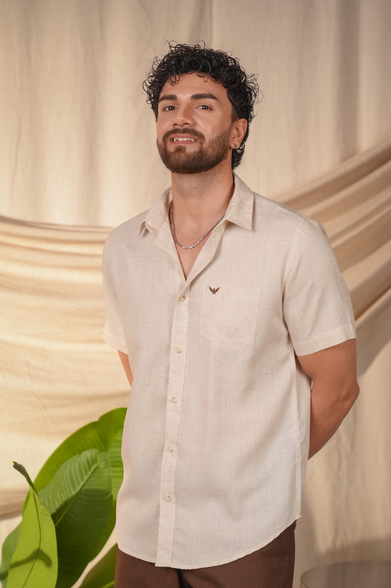 Natural Grains Solid Linen Cotton Slim Fit Shirt