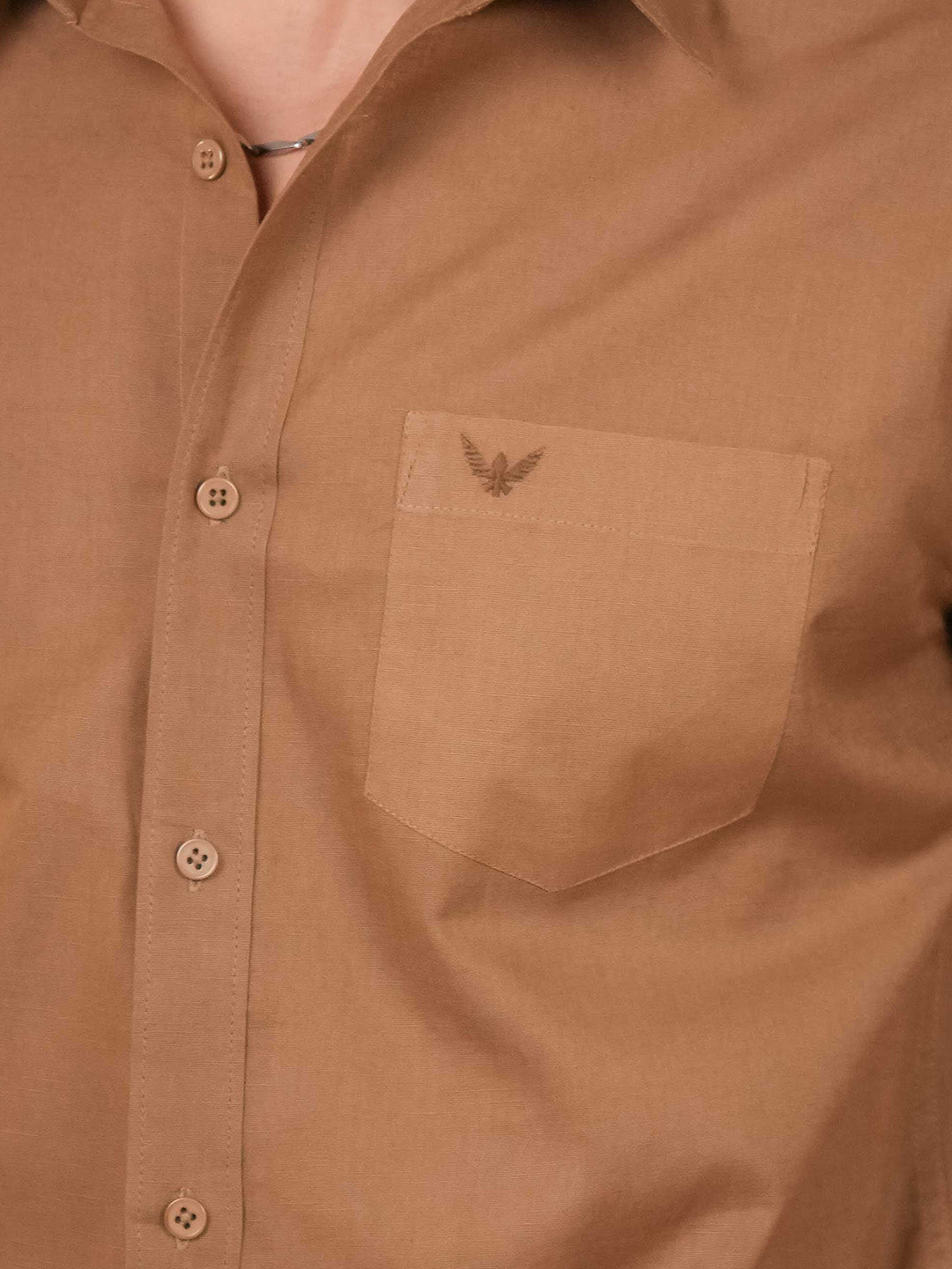 Brown Solid Pre-Washed Linen Cotton Slim Fit Shirt